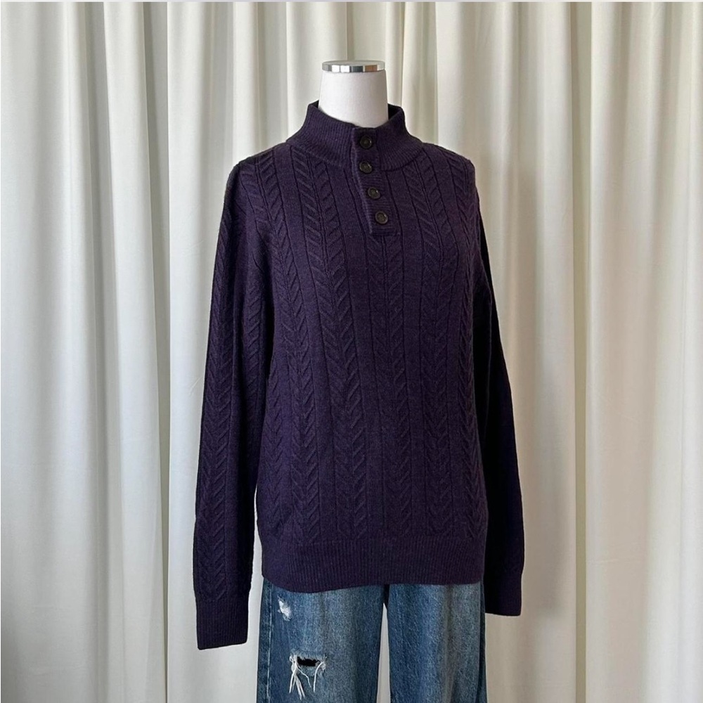 Ben Silver Charleston 100% Royal Alpaca Cable Knit Sweater Deep Purple Mens M - Picture 2 of 8